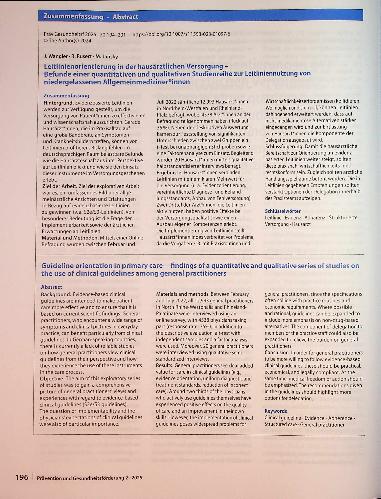 Vorschauseite 3: Leitlinienorientierung in der hausärztlichen Versorgung - Befunde einer quantitativen und qualitativen Studienreihe zur Leitliniennutzung von niedergelassenen Allgemeinmedizinerin…