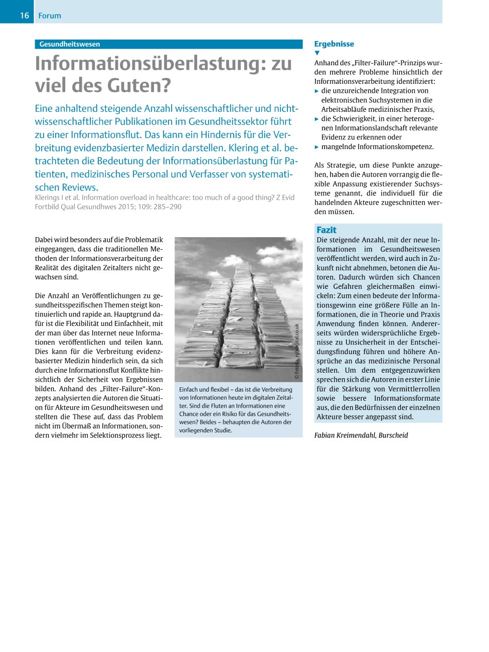 Vorschauseite 1: Gesundheitswesen ? Informationsüberlastung: zu viel des Guten?