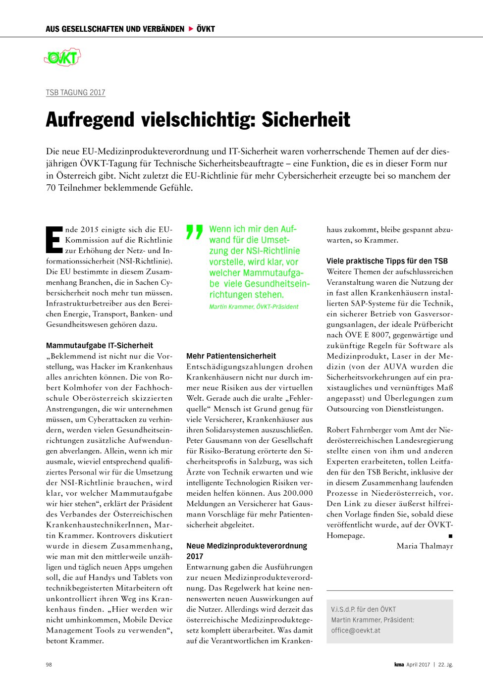 Vorschauseite 1: TSB Tagung 2017: Aufregend vielschichtig: Sicherheit