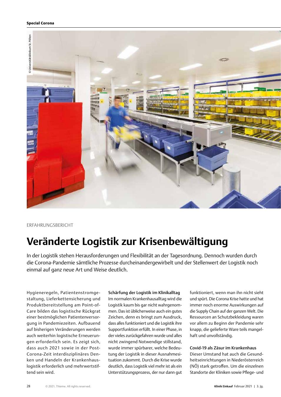 Vorschauseite 1: Erfahrungsbericht: Veränderte Logistik zur Krisenbewältigung