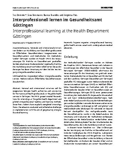 Vorschauseite 1: Interprofessionell lernen im Gesundheitsamt Göttingen