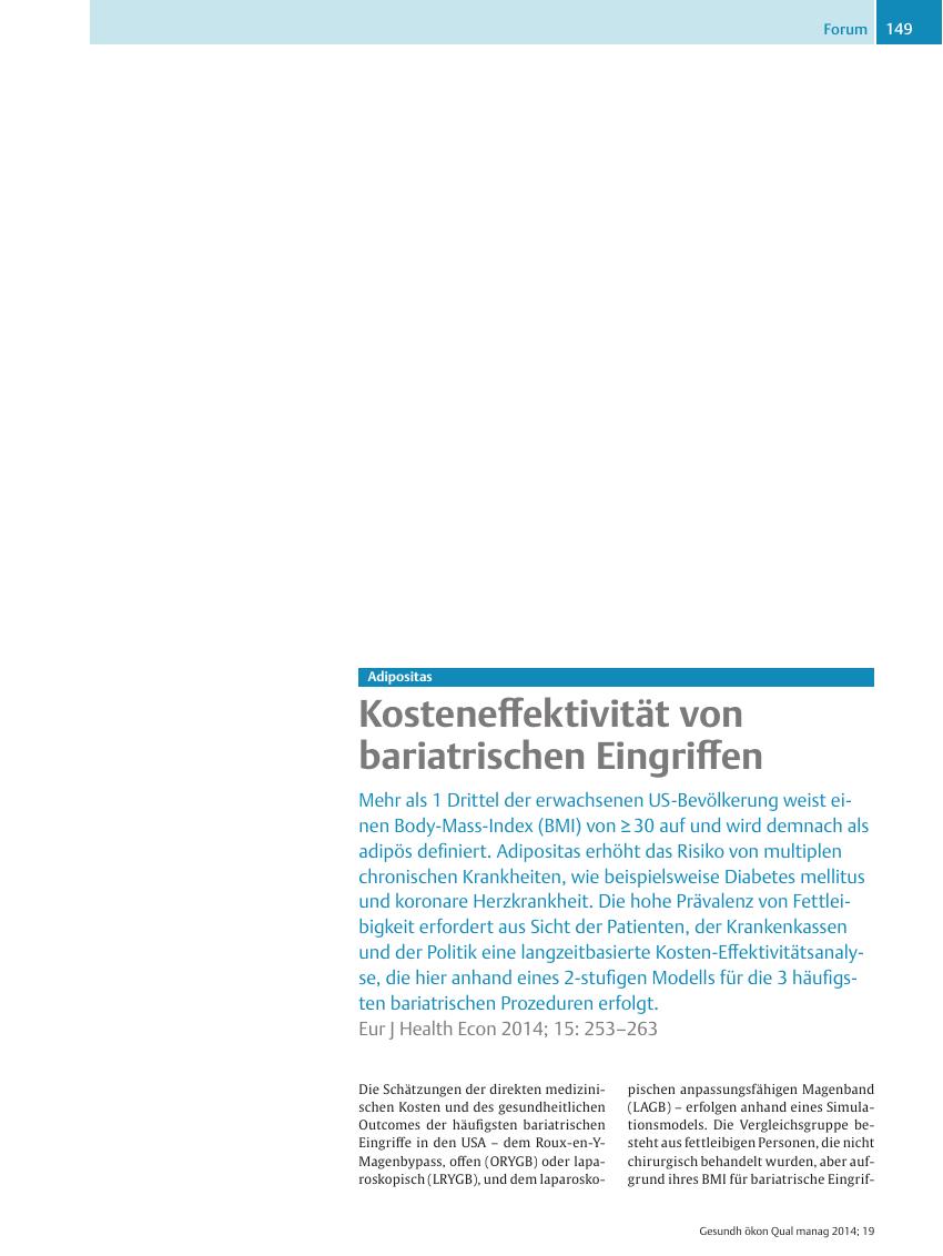 Vorschauseite 1: Adipositas – Kosteneffektivität von bariatrischen Eingriffen