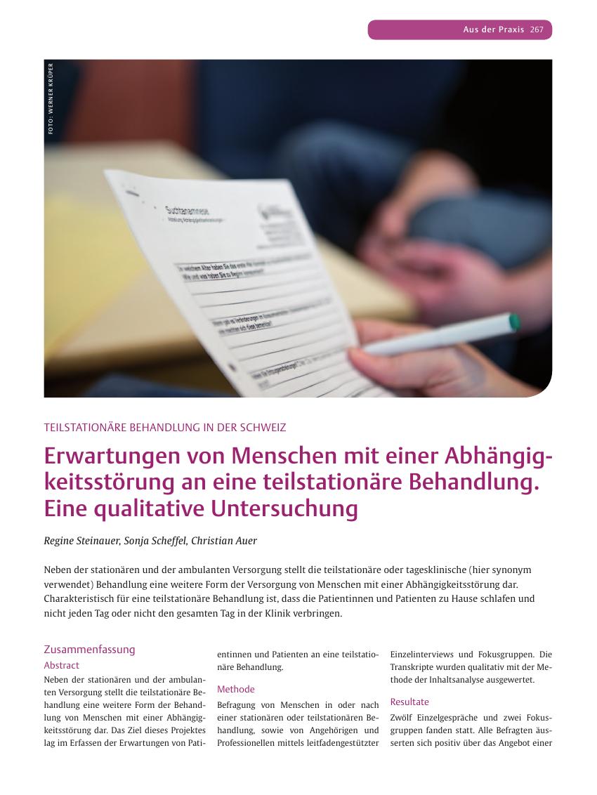 Vorschauseite 1: Erwartungen von Menschen mit einer Abhängigkeitsstörung an eine teilstationäre Behandlung. Eine qualitative Untersuchung