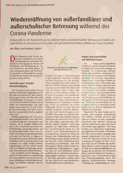 Vorschauseite 1: Wiedereröffnung von außerfamiliärer und außerschulischer Betreuung während der Corona-Pandemie. Denkanstöße für die Wiedereröffnung von außerfamiliärer und außerschulischer Betreu…
