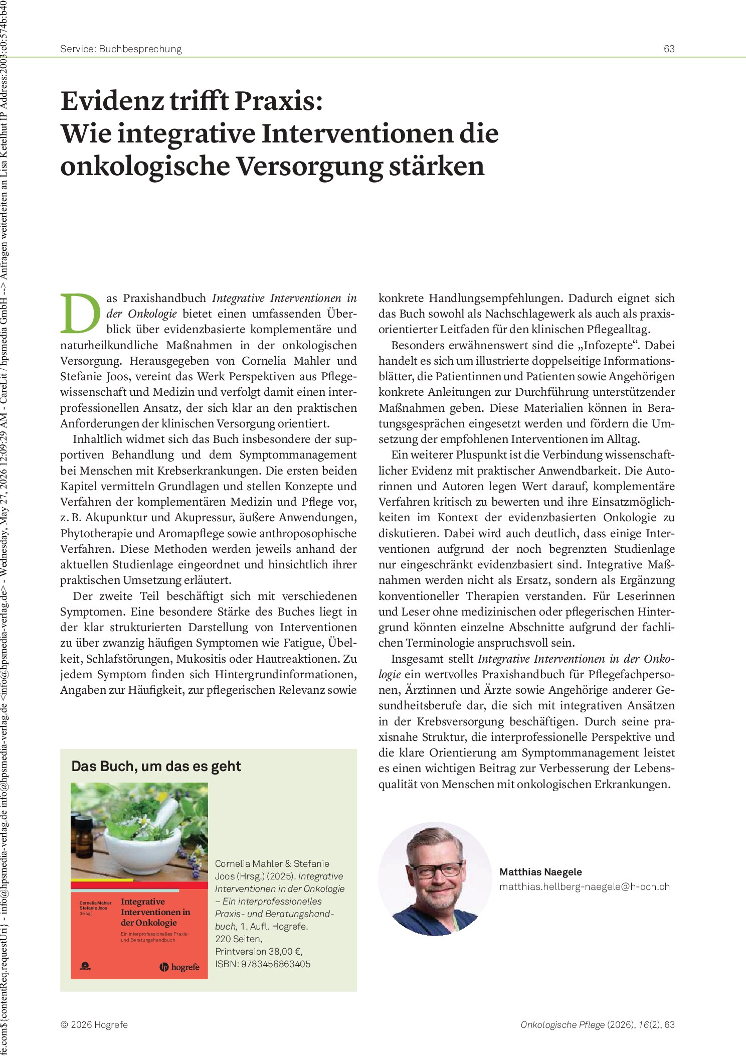 Vorschauseite 1: Evidenz trifft Praxis: Wie integrative Interventionen die onkologische Versorgung stärken