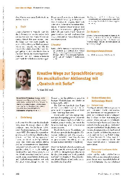 Vorschauseite 1: Kreative Wege zur Sprachförderung: Ein musikalischer Aktionstag mit „Quatsch mit Soße“