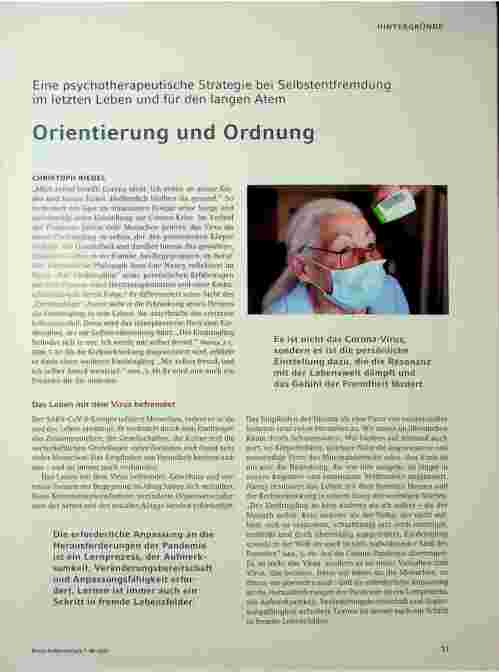 Vorschauseite 1: Eine psychotherapeutische Strategie bei Selbstentfremdung im letzten Leben und für den langen Atem: Orientierung und Ordnung.
