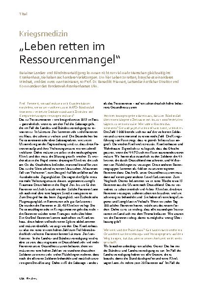 Vorschauseite 1: Kriegsmedizin „Leben retten im Ressourcenmangel“