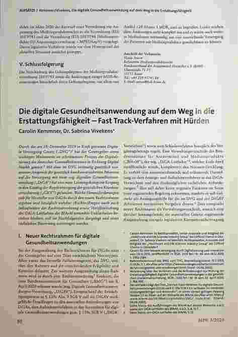 Vorschauseite 1: Die digitale Gesundheitsanwendung auf dem Weg in die Erstattungsfähigkeit - Fast-Track-Verfahren mit Hürden