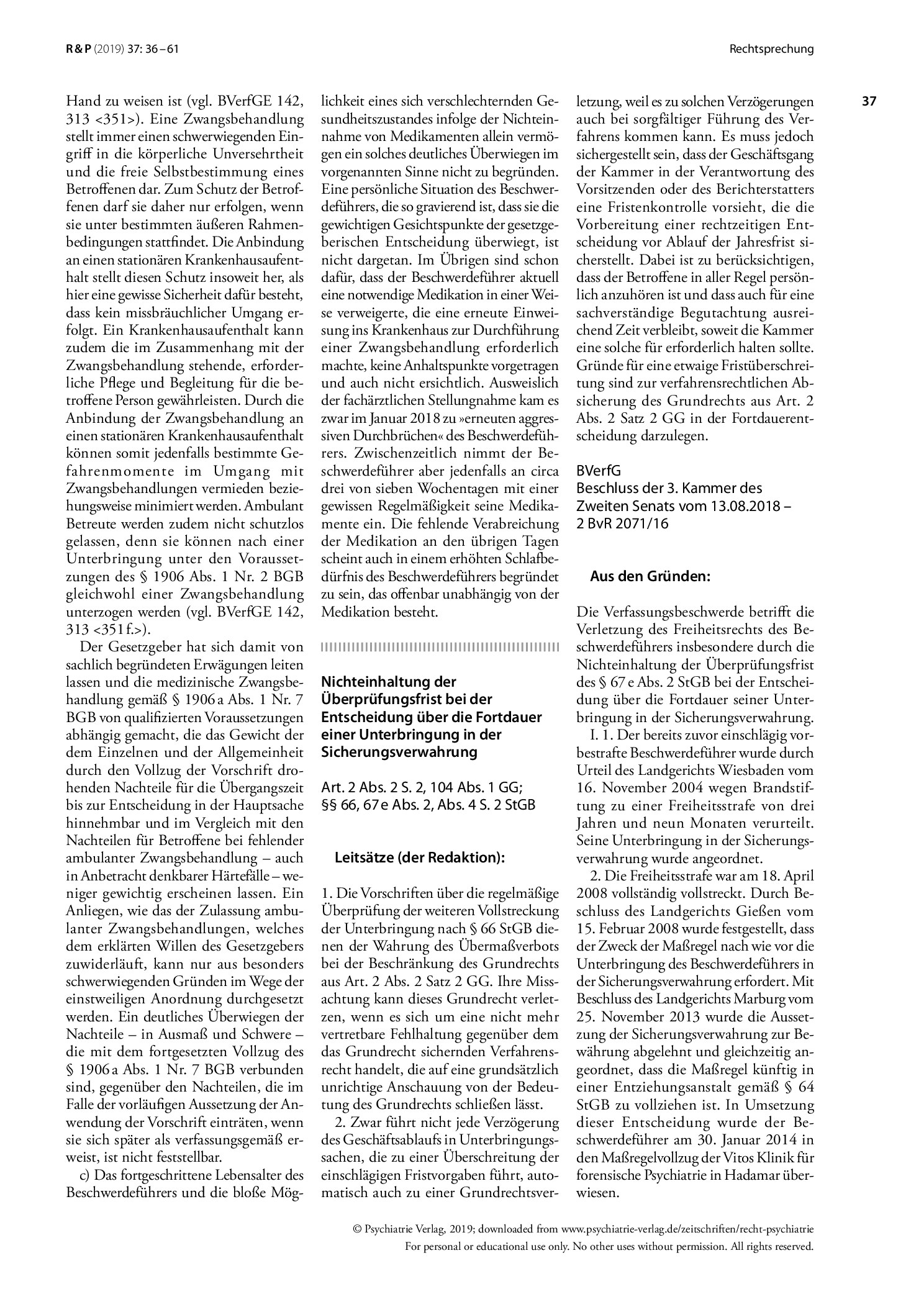 Vorschauseite 2: Keine offensichtliche Verfassungswidrigkeit des § 1906a BGB