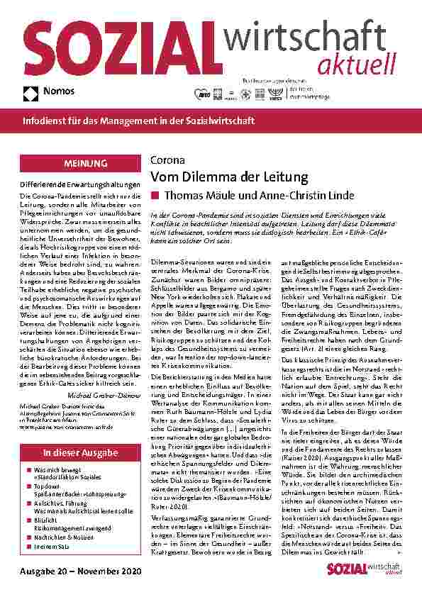 Vorschauseite 1: Corona: Vom Dilemma der Leitung