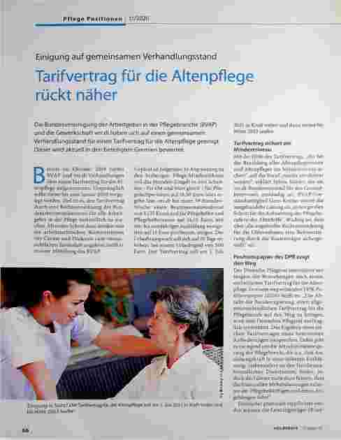 Vorschauseite 1: Einigung auf gemeinsamen Verhandlungsstand Tarifvertrag für die Altenpflege rückt näher.