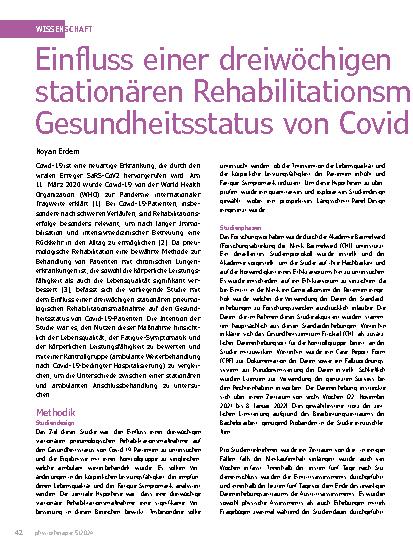 Vorschauseite 1: Einfluss einer dreiwöchigen stationären Rehabilitationsmaßnahme auf den Gesundheitsstatus von Covid-19-Patienten