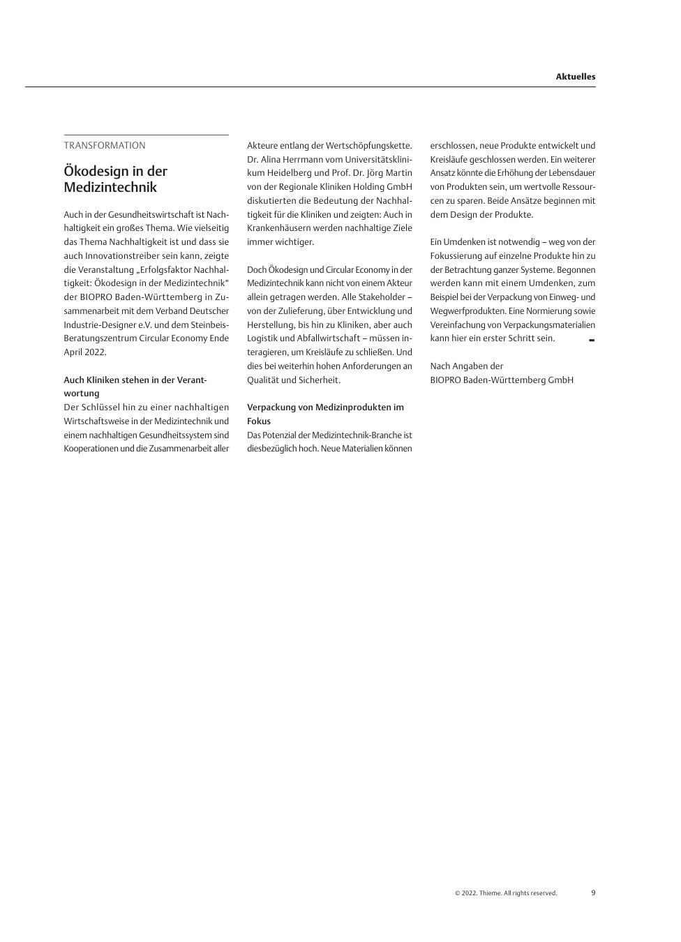Vorschauseite 1: Transformation: Ökodesign in der Medizintechnik