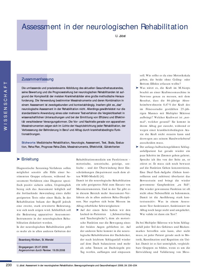 Vorschauseite 1: Assessment in der neurologischen Rehabilitation