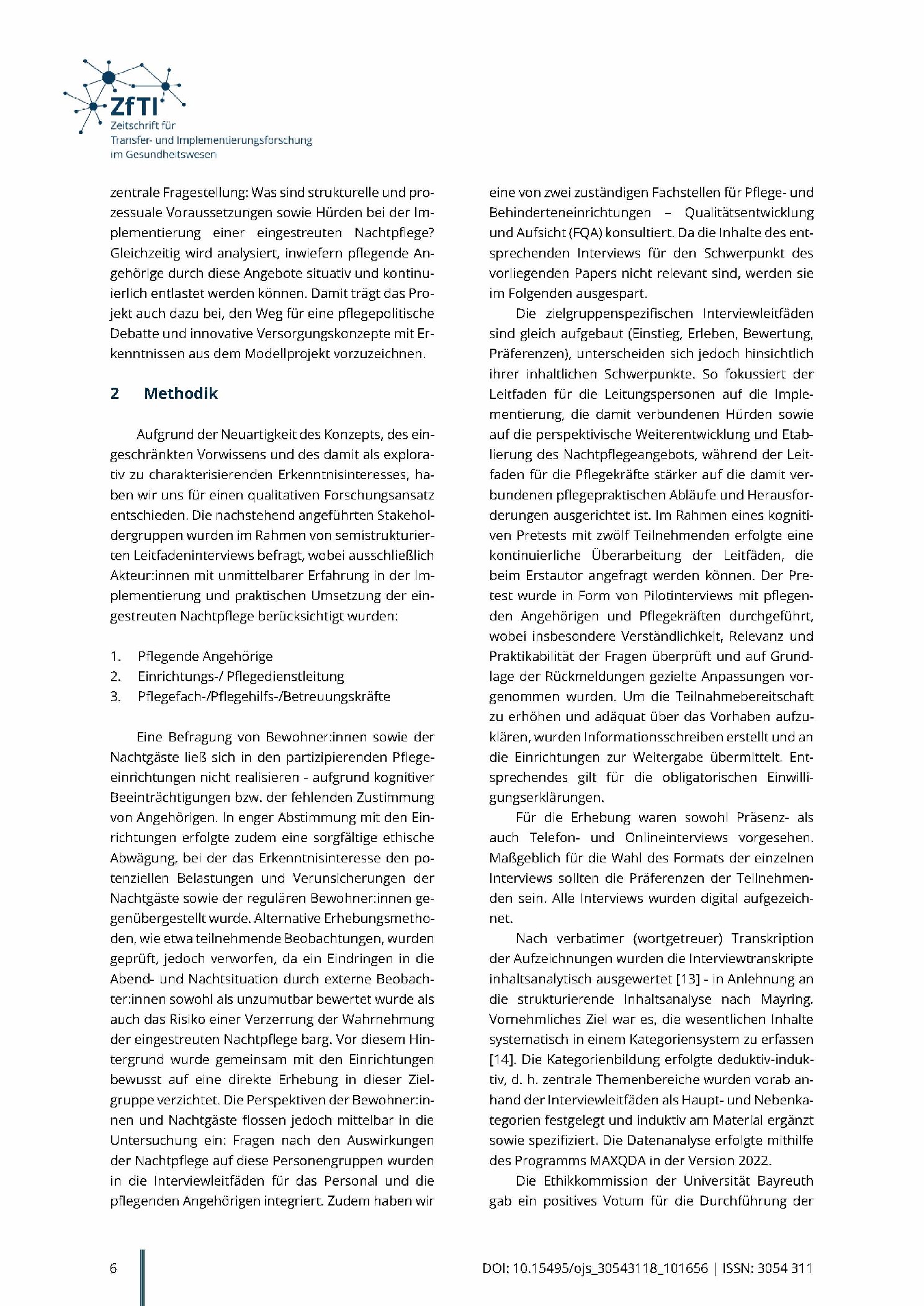 Vorschauseite 3: Strukturelle und prozessuale Voraussetzungen und Hürden bei der Implementierung einer eingestreuten Nachtpflege: Ergebnisse einer Interviewstudie