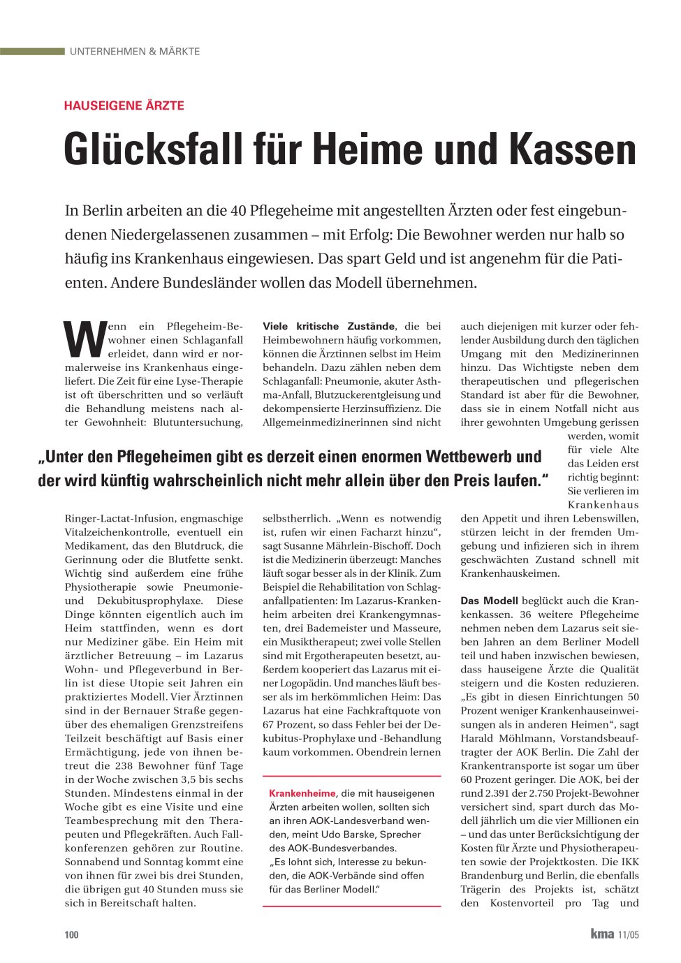 Vorschauseite 1: Glücksfall für Heime und Kassen