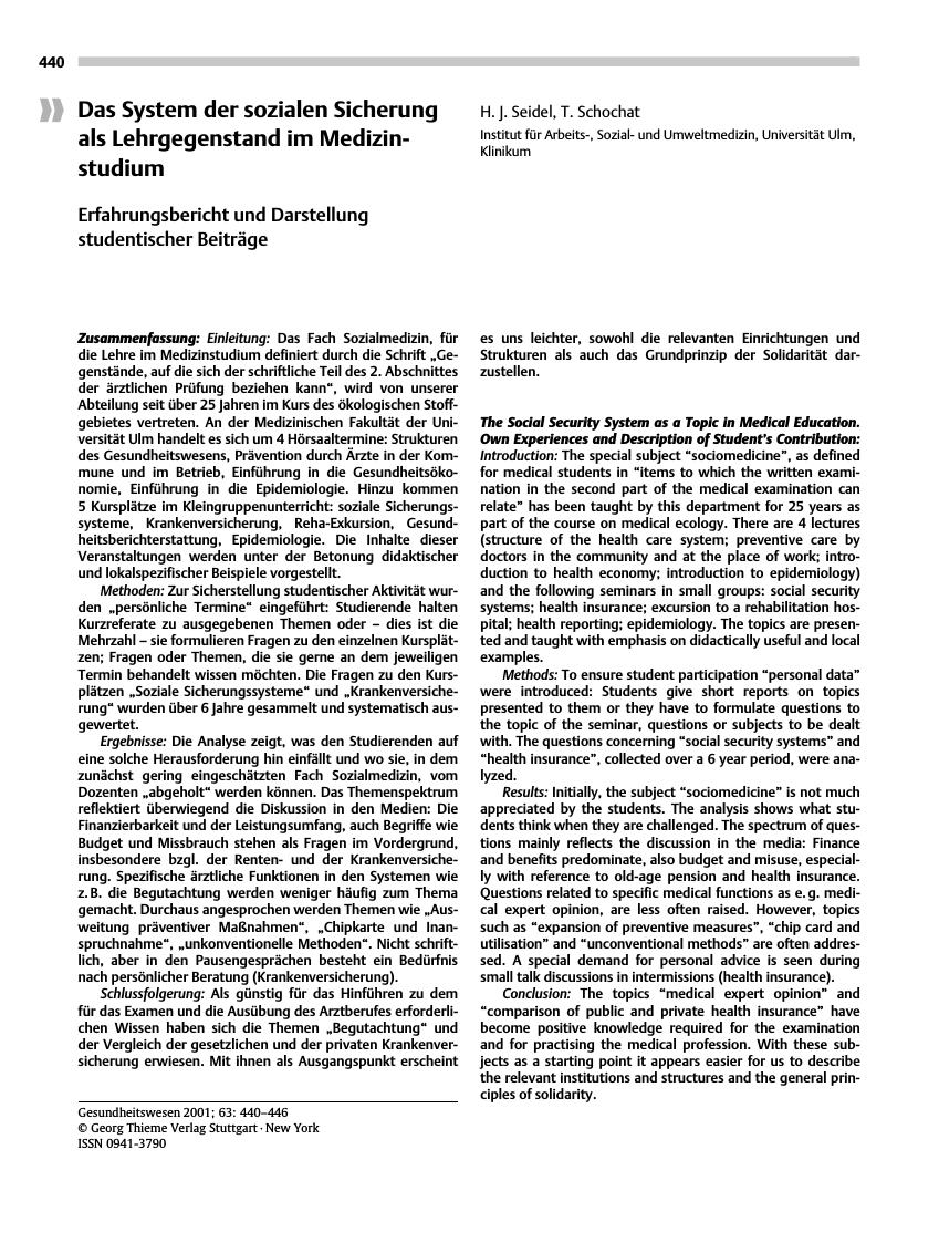 Vorschauseite 1: Das System der sozialen Sicherung als Lehrgegenstand im Medizinstudium