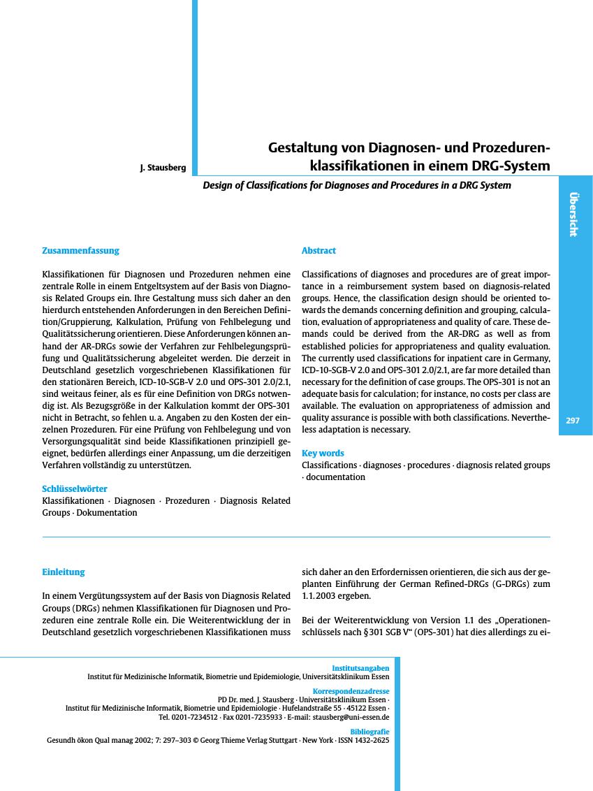Vorschauseite 1: Gestaltung von Diagnosenund Prozedurenklassifikationen in einem DRG-System