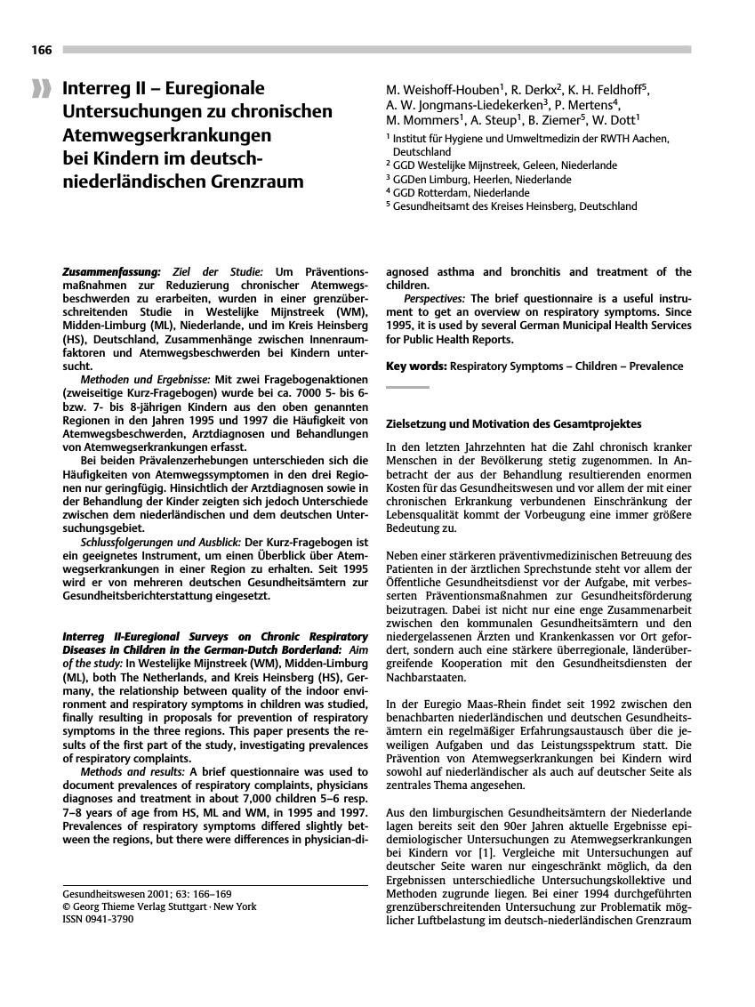 Vorschauseite 1: Interreg II - Euregionale Untersuchungen zu chronischen Atemwegserkrankungen bei Kindern im deutschniederländischen Grenzraum