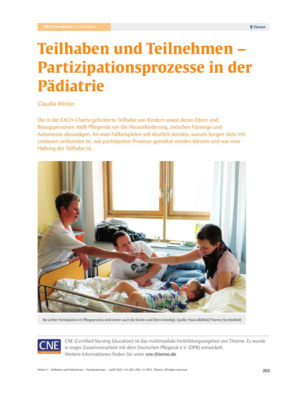 Vorschauseite 1: Teilhaben und Teilnehmen – Partizipationsprozesse in der Pädiatrie