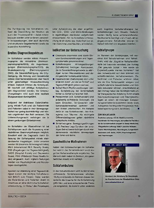Vorschauseite 2: Schlafqualität verbessern: "Krankenhaus der Elisabethinen Graz forciert die Qualitätssicherung im Schlaflabor"