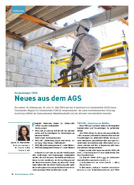 Vorschauseite 1: Neufassungen TRGS Neues aus dem AGS
