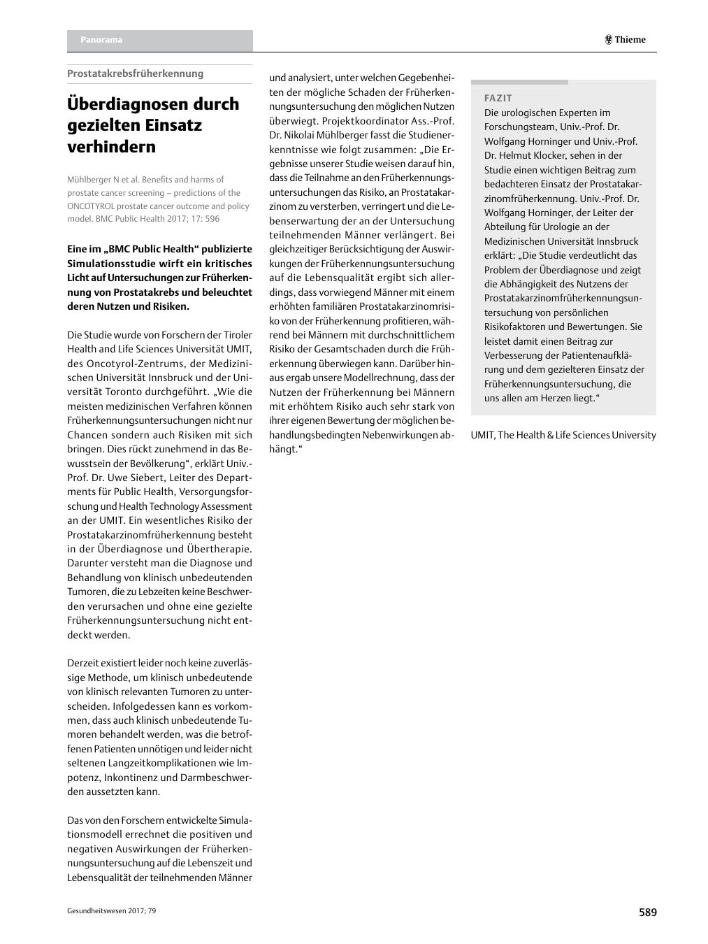 Vorschauseite 1: Überdiagnosen durch gezielten Einsatz verhindern