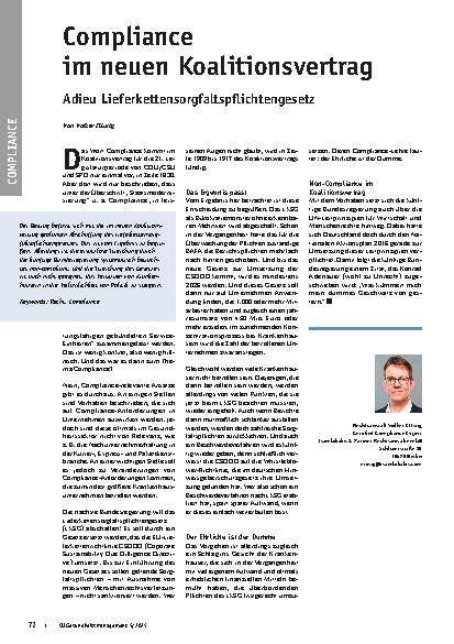 Vorschauseite 1: Compliance im neuen Koalitionsvertrag Adieu Lieferkettensorgfaltspflichtengesetz