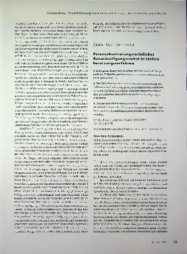 Vorschauseite 1: Zum Beamtenrecht: Personalvertretungsrechtliches Benachteiligungsverbot im Stellenbesetzungsverfahren