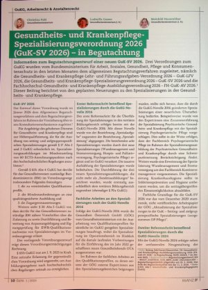 Vorschauseite 1: Gesundheitsund Krankenpflege-Spezialisierungsverordnung 2026 (GuK-SV 2026) - in Begutachtung
