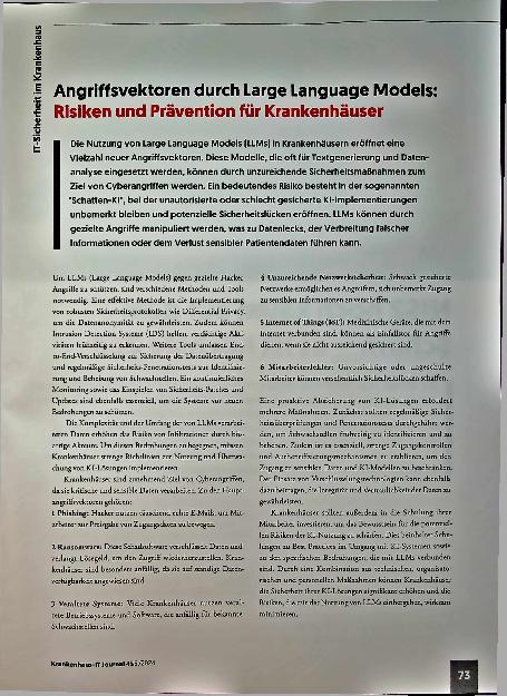 Vorschauseite 1: Angriffsvektoren durch Large Language Models: Risiken und Prävention für Krankenhäuser