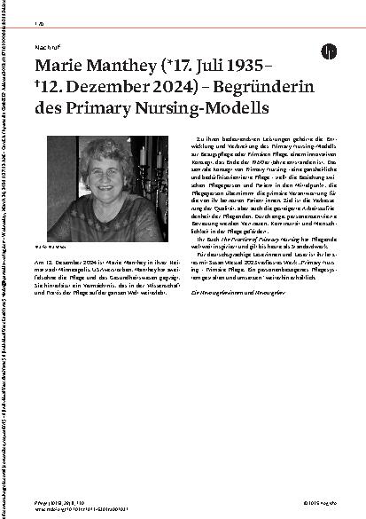 Vorschauseite 1: Nachruf Marie Manthey (