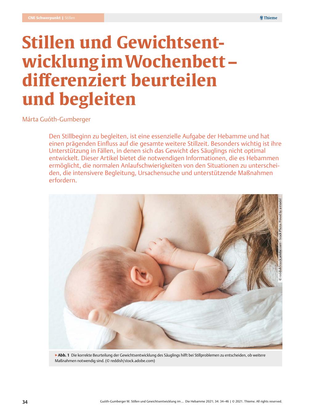 Vorschauseite 1: Stillen und Gewichtsentwicklung im Wochenbett – differenziert beurteilen und begleiten