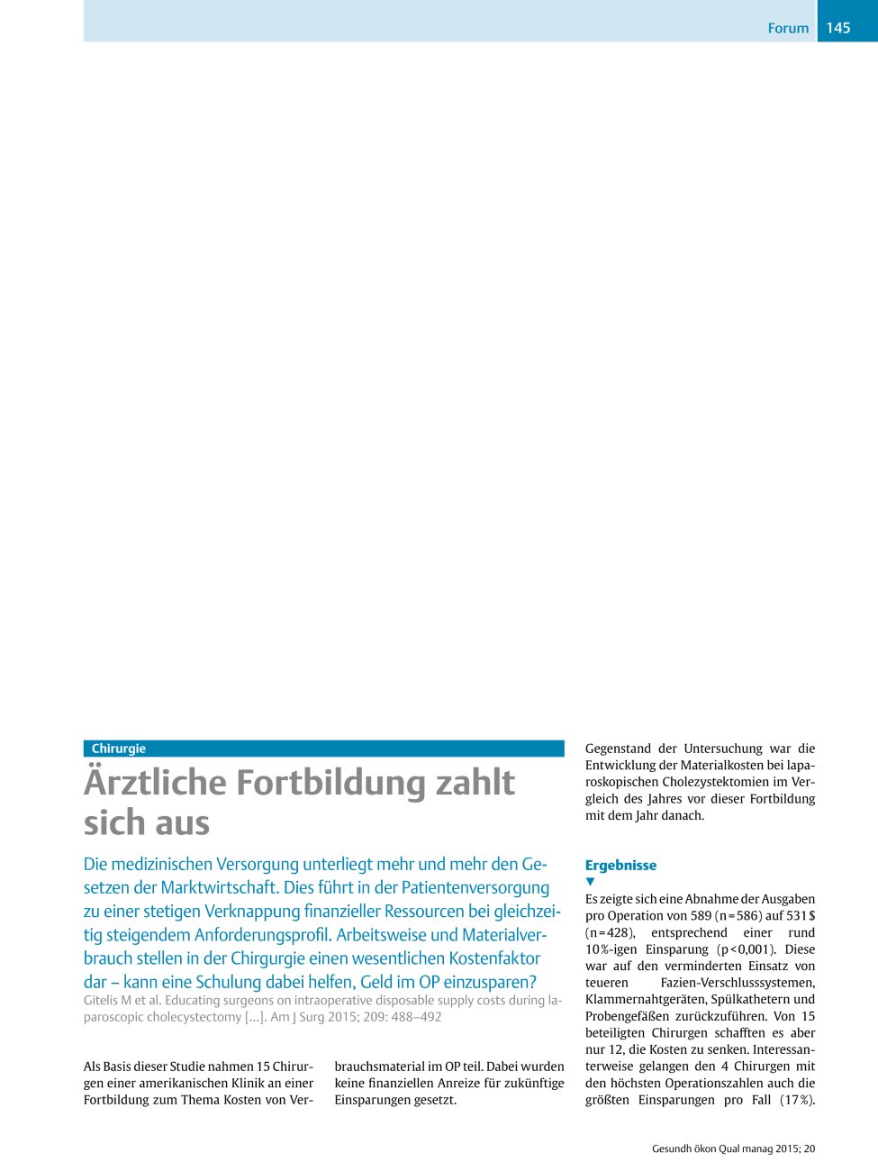 Vorschauseite 1: Chirurgie – Ärztliche Fortbildung zahlt sich aus