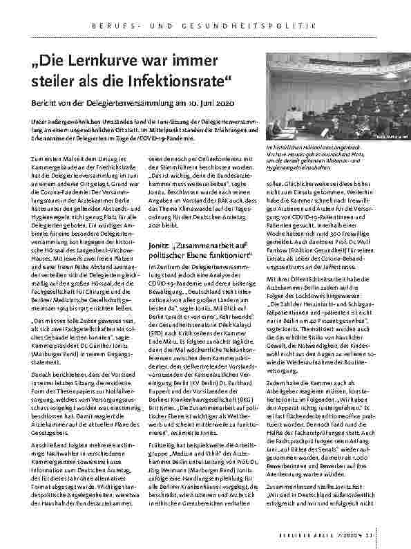 Vorschauseite 1: „Die Lernkurve war immer steiler als die Infektionsrate.“