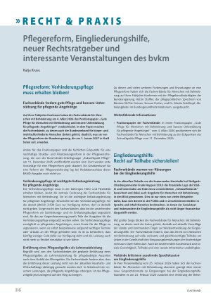 Vorschauseite 1: Pflegereform, Eingliederungshilfe, neuer Rechtsratgeber und interessante Veranstaltungen des bvkm