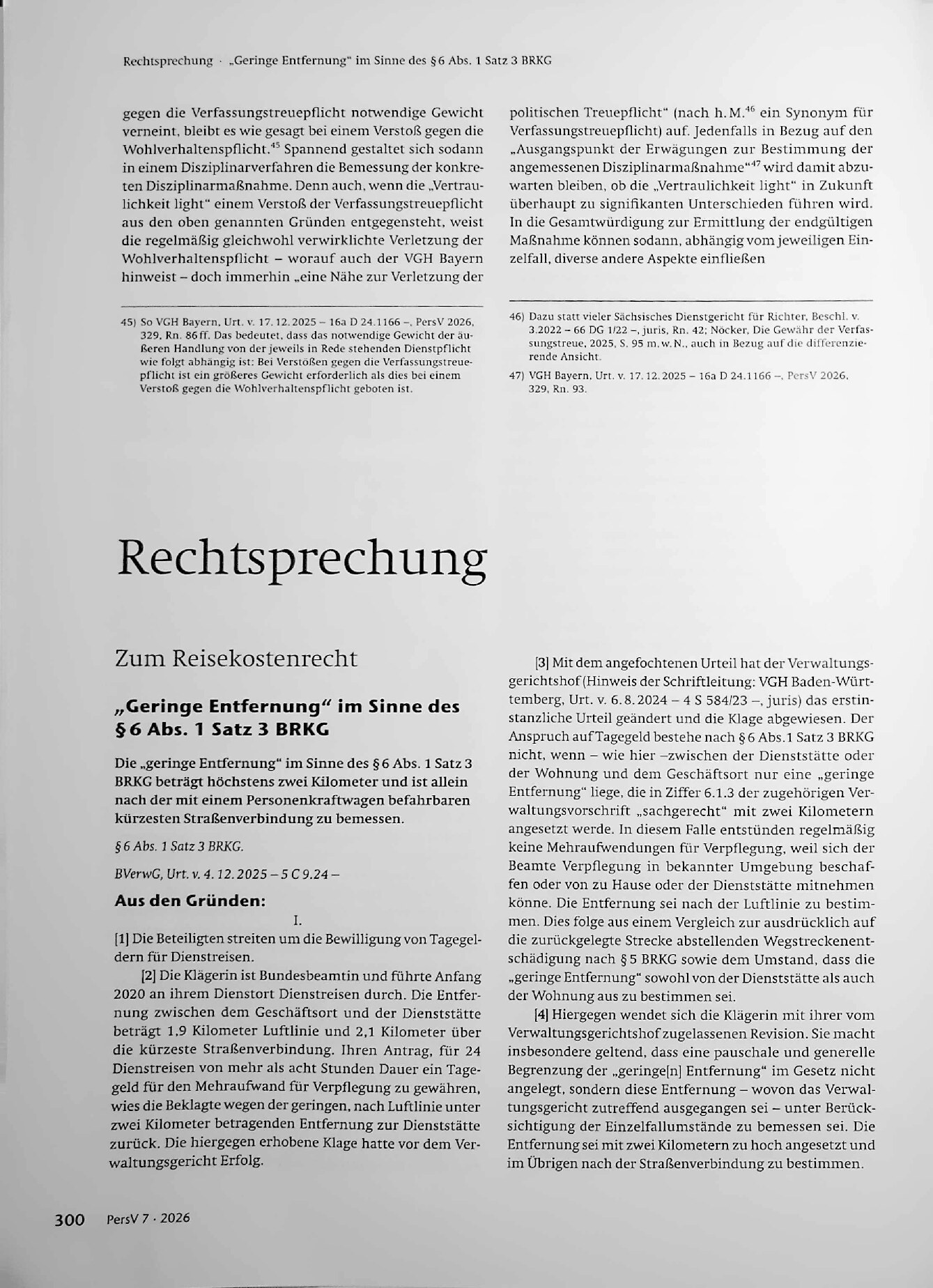 Vorschauseite 1: „Geringe Entfernung“ im Sinne des § 6 Abs. 1 Satz 3 BRKG