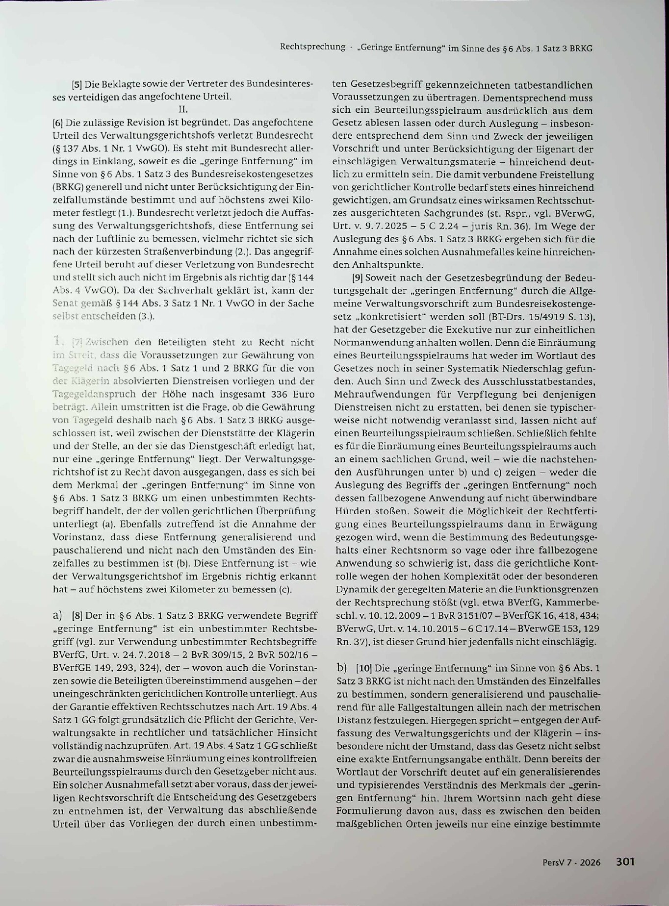 Vorschauseite 2: „Geringe Entfernung“ im Sinne des § 6 Abs. 1 Satz 3 BRKG