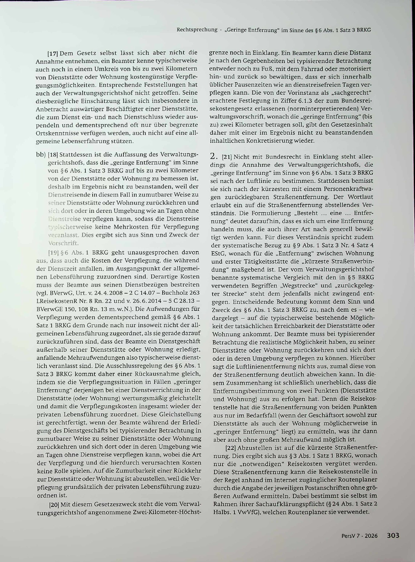Vorschauseite 4: „Geringe Entfernung“ im Sinne des § 6 Abs. 1 Satz 3 BRKG