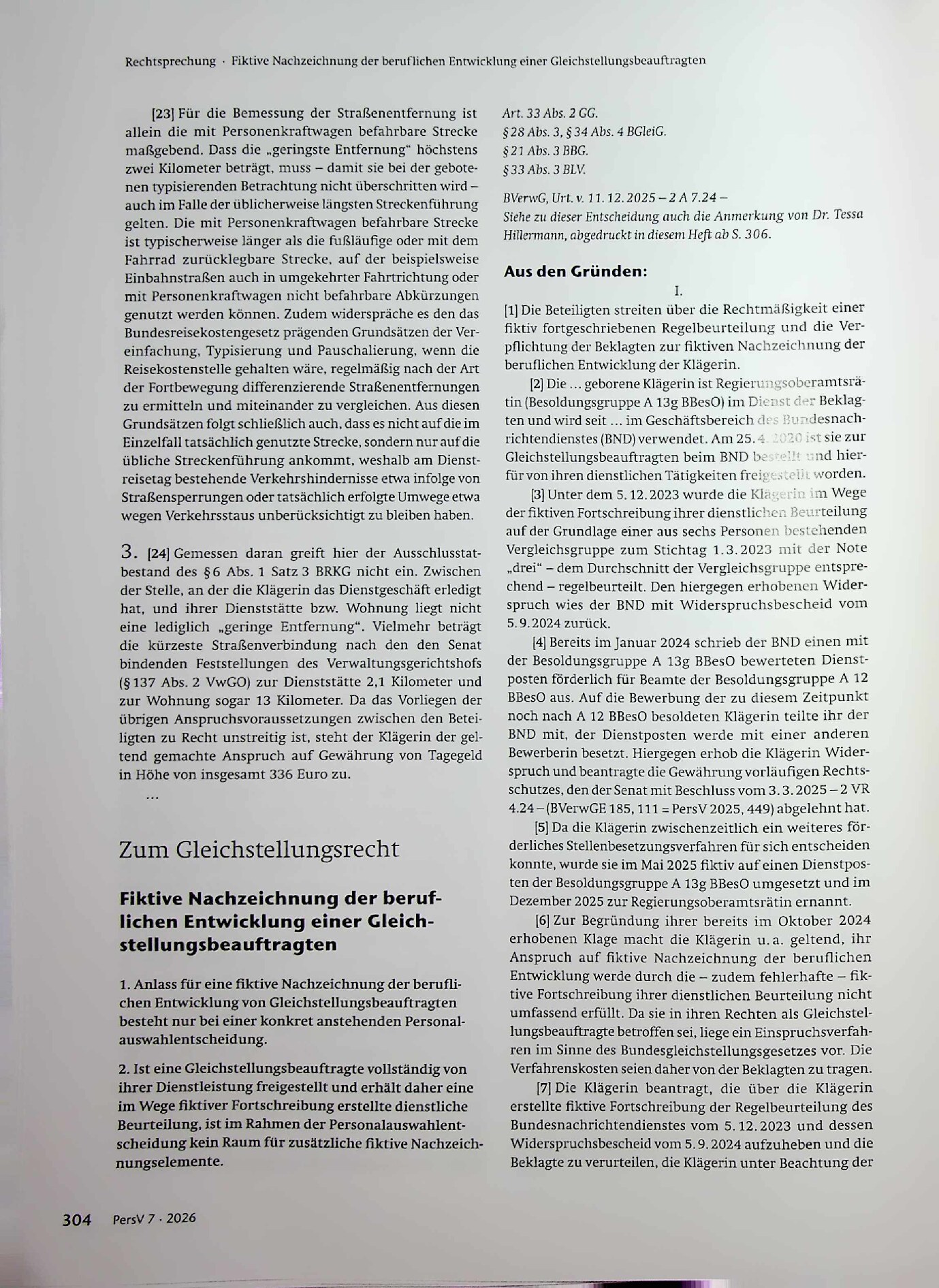 Vorschauseite 5: „Geringe Entfernung“ im Sinne des § 6 Abs. 1 Satz 3 BRKG