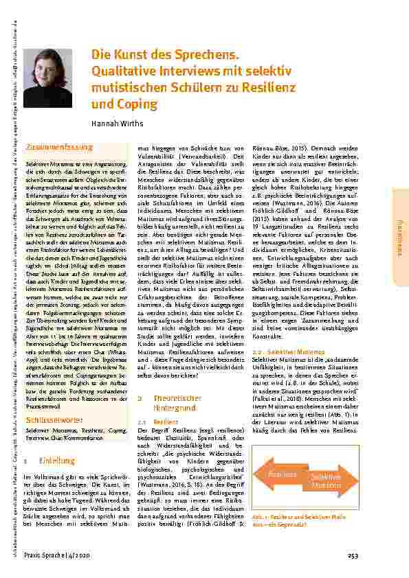 Vorschauseite 1: Die Kunst des Sprechens. Qualitative Interviews mit selektiv mutistischen Schülern zu Resilienz und Coping