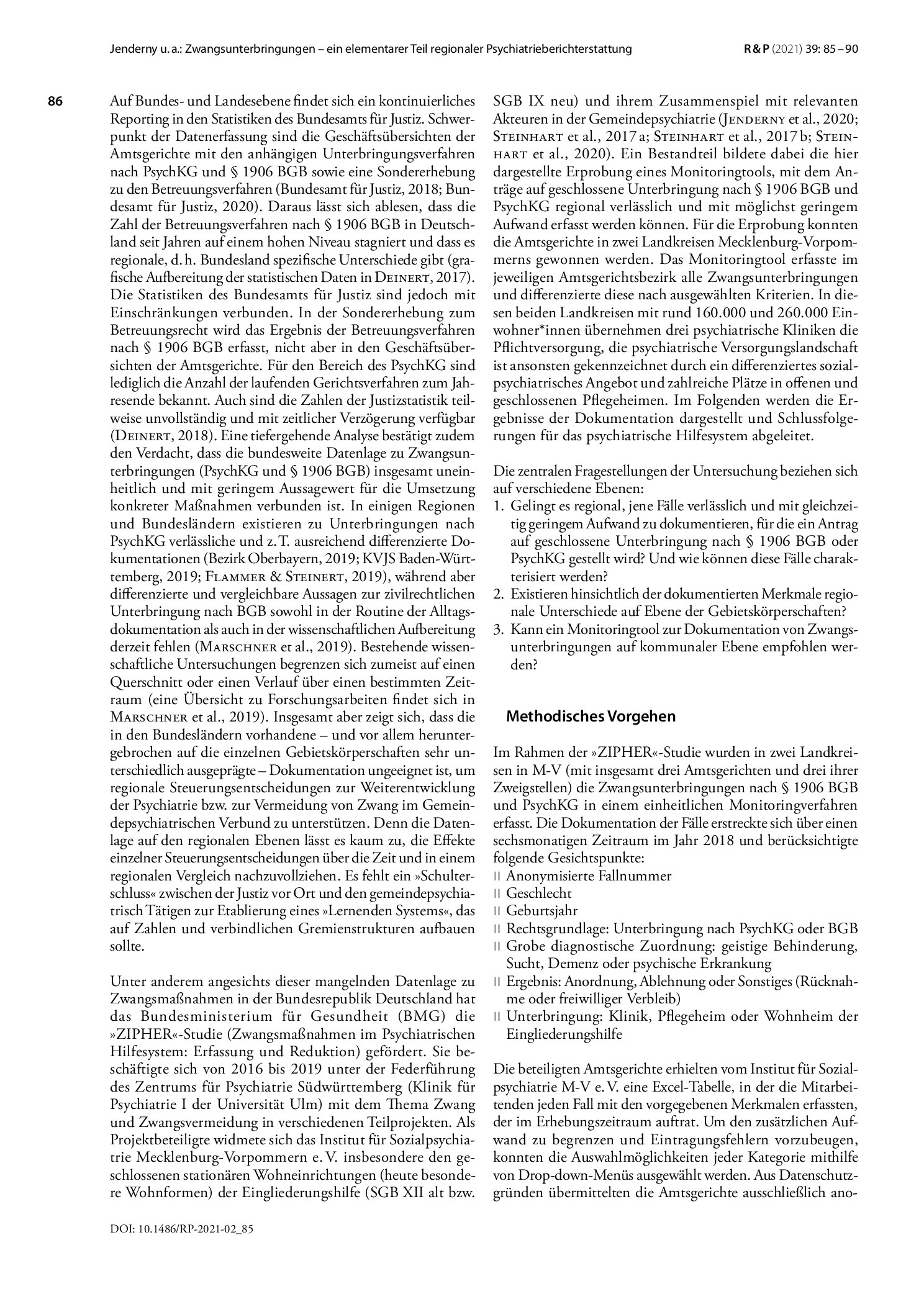 Vorschauseite 2: Zwangsunterbringungen – ein elementarer Teil regionaler Psychiatrieberichterstattung: Erprobung eines regionalen Monitoringtools in Mecklenburg-Vorpommern