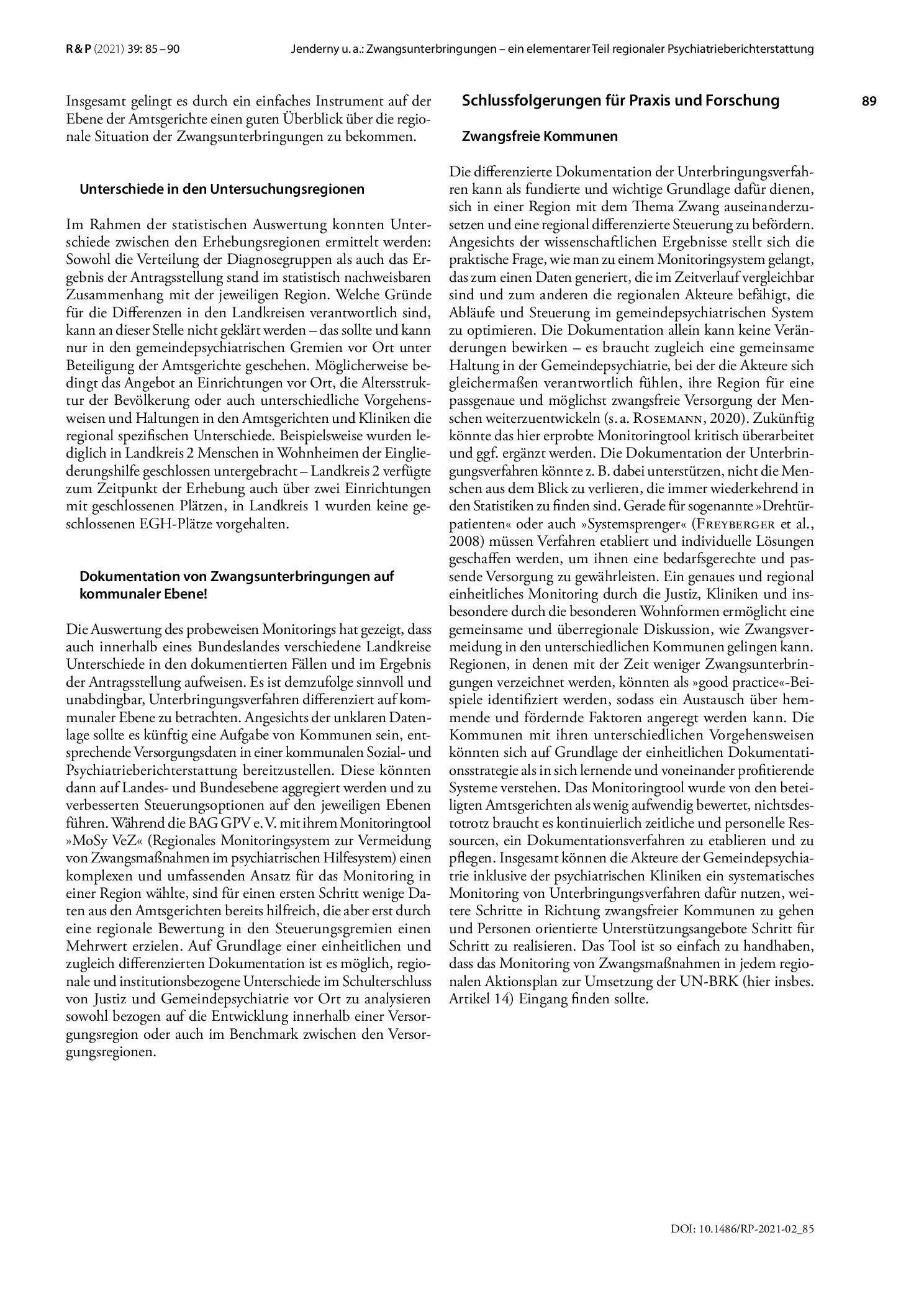 Vorschauseite 5: Zwangsunterbringungen – ein elementarer Teil regionaler Psychiatrieberichterstattung: Erprobung eines regionalen Monitoringtools in Mecklenburg-Vorpommern