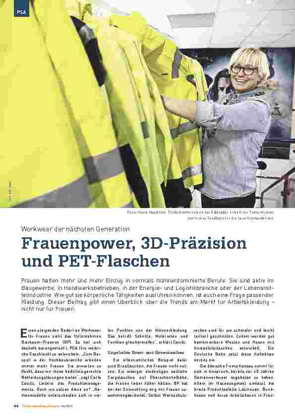 Vorschauseite 1: Workwear der nächsten Generation: Frauenpower, 3D-Präzision und PET-Flaschen