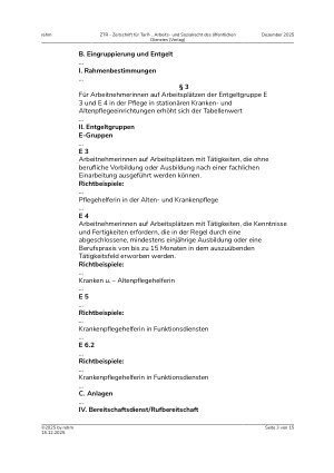 Vorschauseite 3: I. Tarifrecht Tarifvertrag Diakonie Niedersachsen – Pflegezulage – Anspruch für Beschäftigte im Funktionsdienst