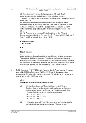 Vorschauseite 5: I. Tarifrecht Tarifvertrag Diakonie Niedersachsen – Pflegezulage – Anspruch für Beschäftigte im Funktionsdienst