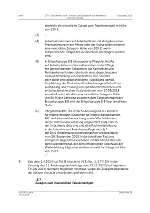 Vorschauseite 6: I. Tarifrecht Tarifvertrag Diakonie Niedersachsen – Pflegezulage – Anspruch für Beschäftigte im Funktionsdienst