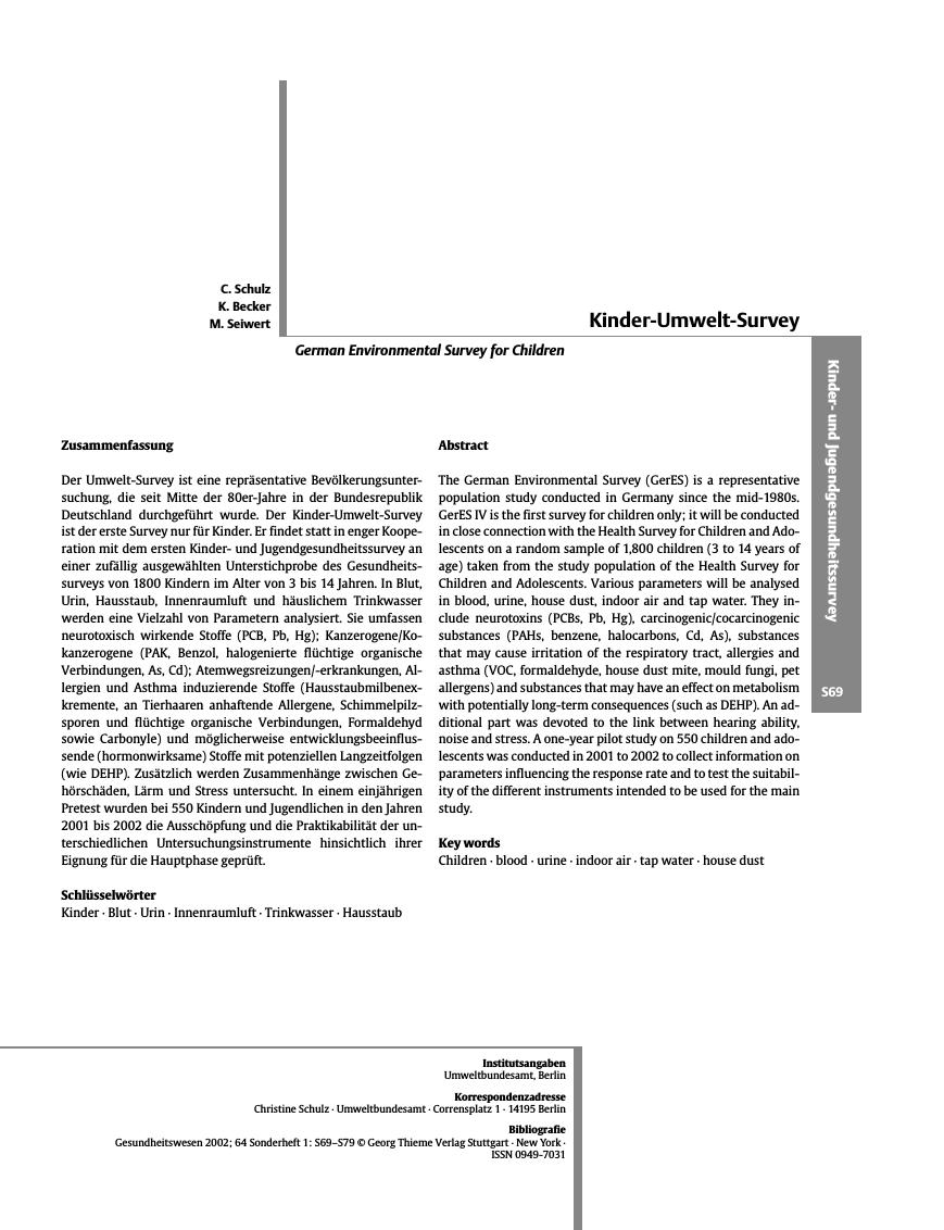 Vorschauseite 1: Kinder-Umwelt-Survey