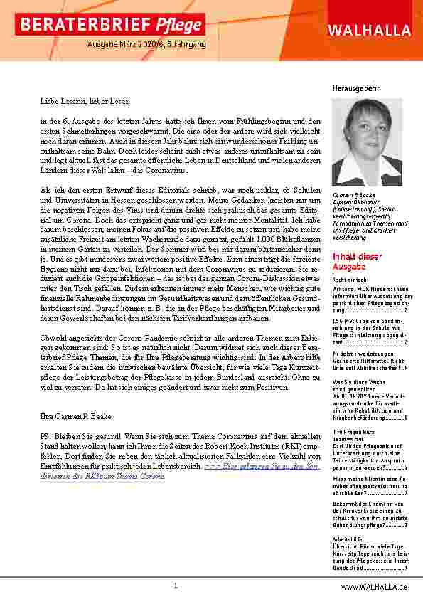 Vorschauseite 1: Achtung: MDK Niedersachsen informiert über Aussetzung der persönlichen Pflegebegutachtung